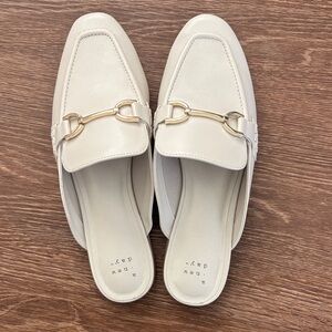 A New Day Cream Loafers with Gold Buckle, Size 8 - WORN ONCE!